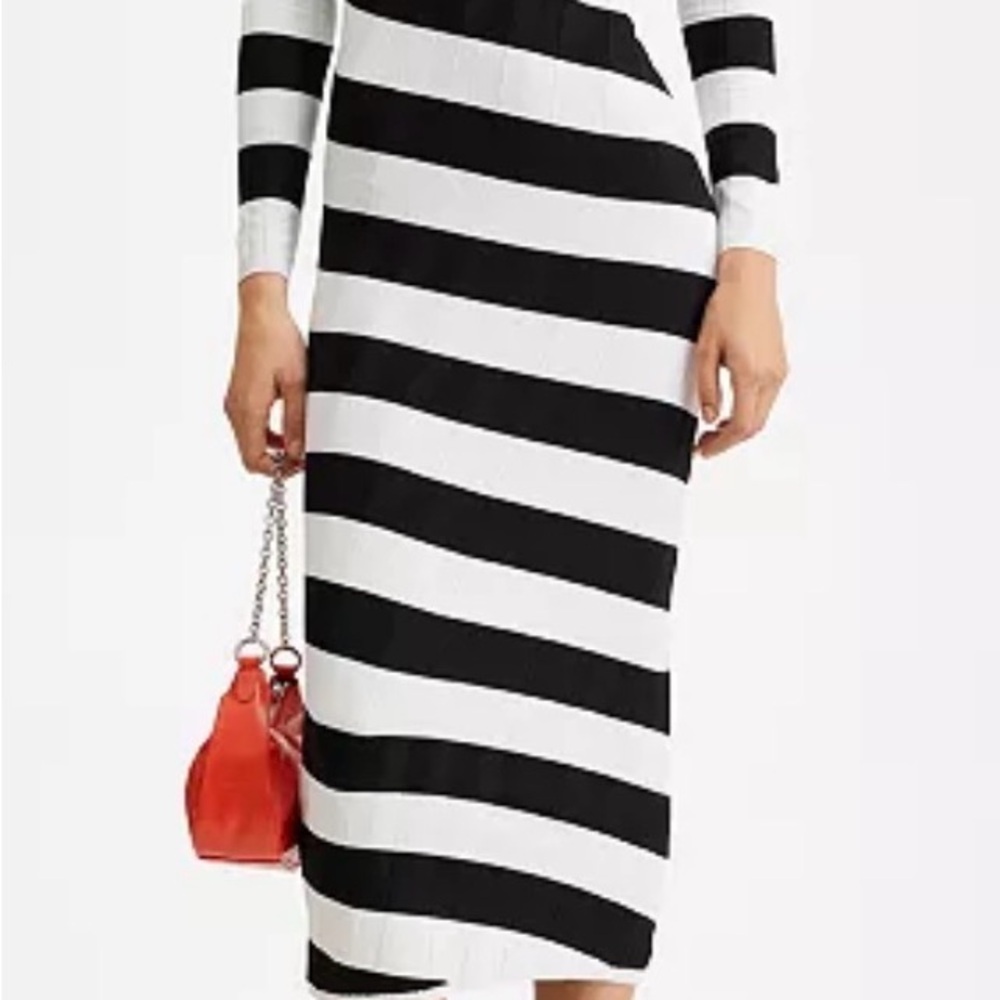 Mango Monochrome Striped Long Sleeve Dress